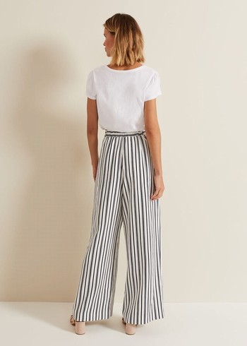 Phase Eight Selene Striped Wide Legs Trousers Navy/White Australia | YO4870325